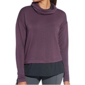 Calia by Carrie Underwood Purple Black Color Block Cowl Neck Hoodie Long Sleeve